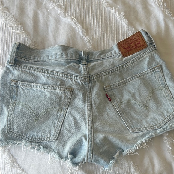 Levi's Light Blue Frayed Denim Shorts - Picture 2 of 2